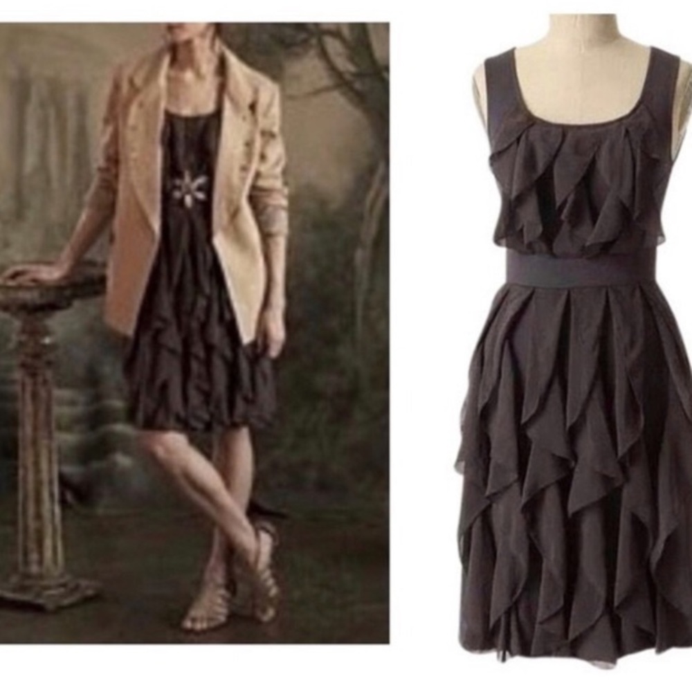 Anthropologie Ric Rac Rising Vapors Gray Ruffle Dress Sz XS - Picture 2 of 7